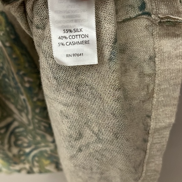 J Jill woman’s 3/4 sleeve tunic style top Paisley tan green Silk Cotton Cashmere - Picture 5 of 12